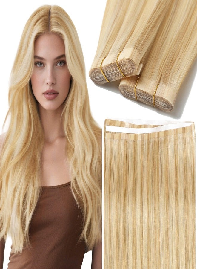 Lacer One Piece Tape in Weft Human Hair 20inch DIY Hair Extensions Tape in Golden Blonde Highlight Platinum Blonde Invisible Silky Straight Real Human Hair Tape ins 1Pcs 50g - Image 1